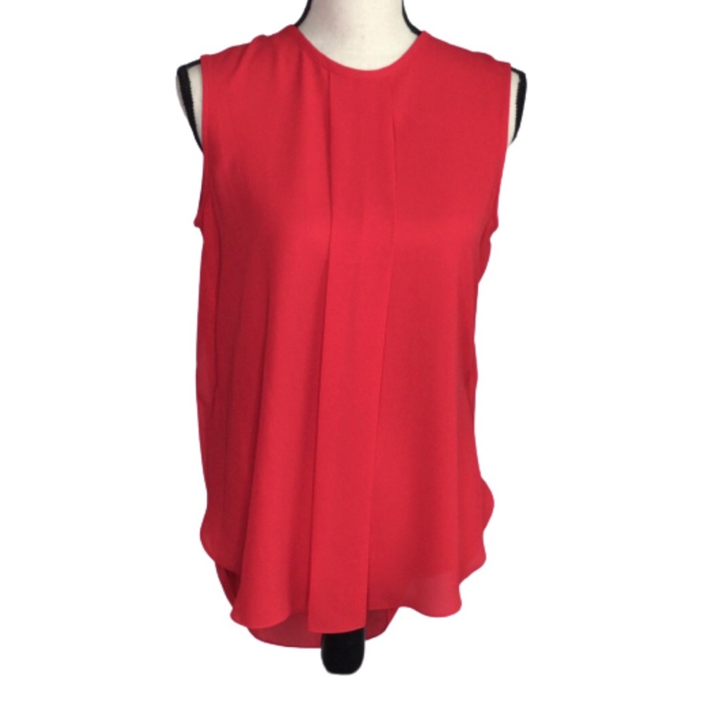 Vince Camuto Red Sleeveless Pleated Hi-Blouse Small